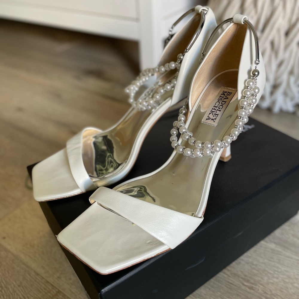 Wedding Shoes - Badgley Mischka White Pearl-Adorned Heels
